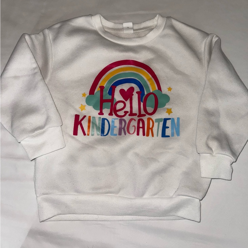 SHEIN White Rainbow 'Hello Kindergarten' Kids Sweatshirt